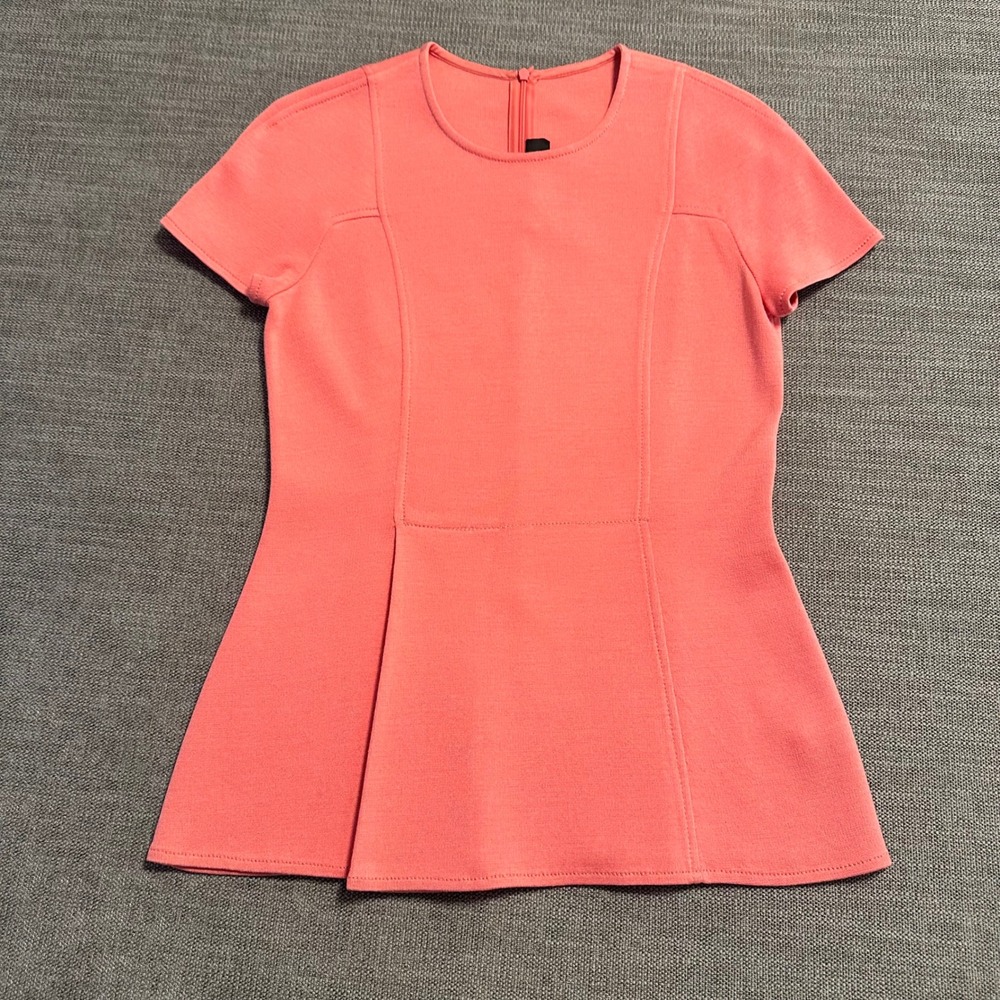 St. John Peplum Knit Top Womens 2 Coral Pink  Short Sleeve Wool Blend